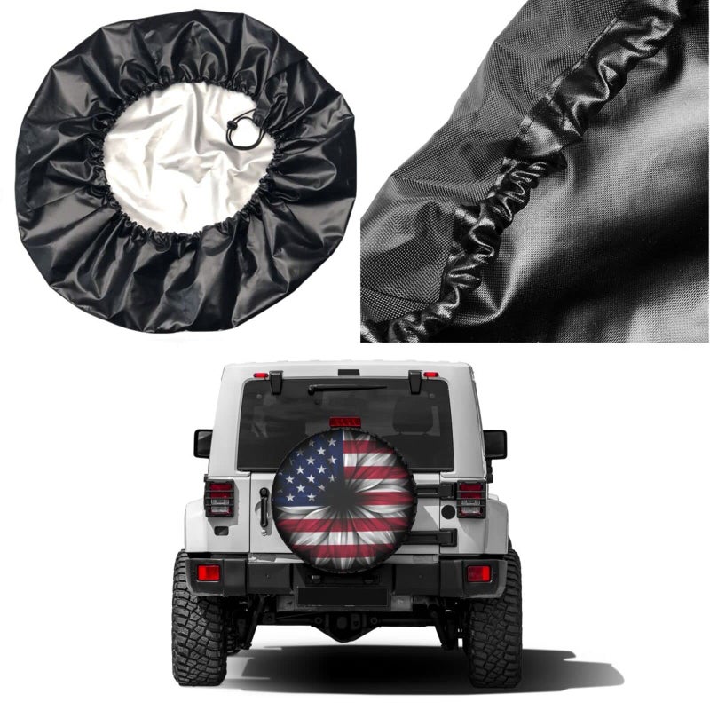 Delerain USA Flag Flower Spare Tire Covers Waterproof Dust-Proof Spare Wheel Cover Universal Fit for Trailer, RV, SUV, Truck and Many Vehicle (17 Inch for Diameter 31"-33") - Image 5